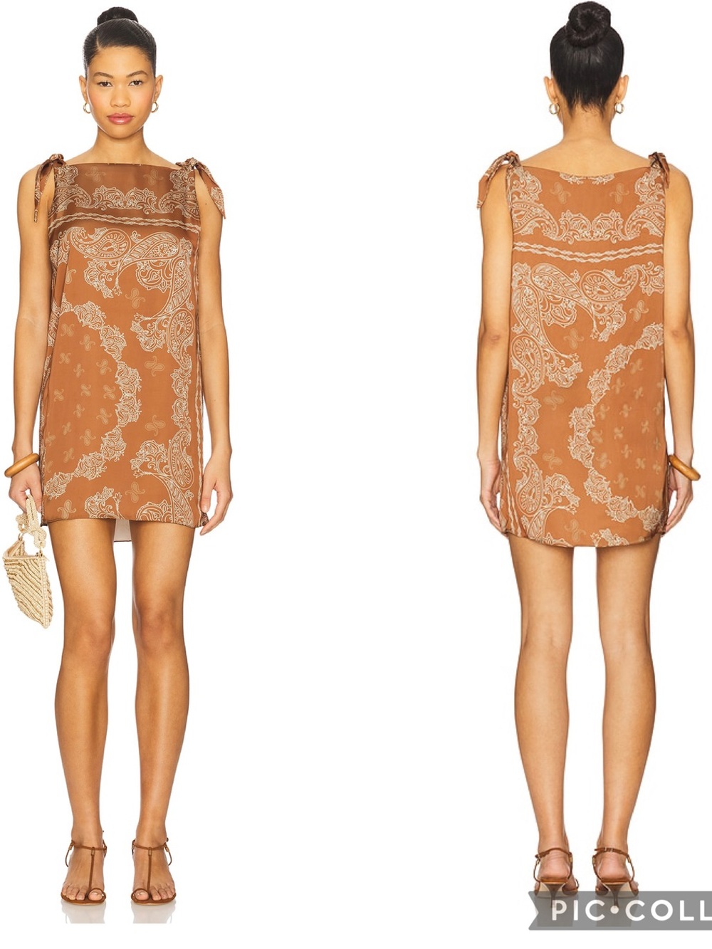 Rococo Sand Rust Paisley Tie-Shoulder Mini Dress Medium New Paisley Brown Rust